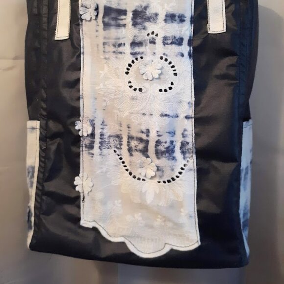 New Boho Lace Tie Dye Tote Shopper shoulder Bag Double handle Blue White KeyClip - Picture 3 of 12